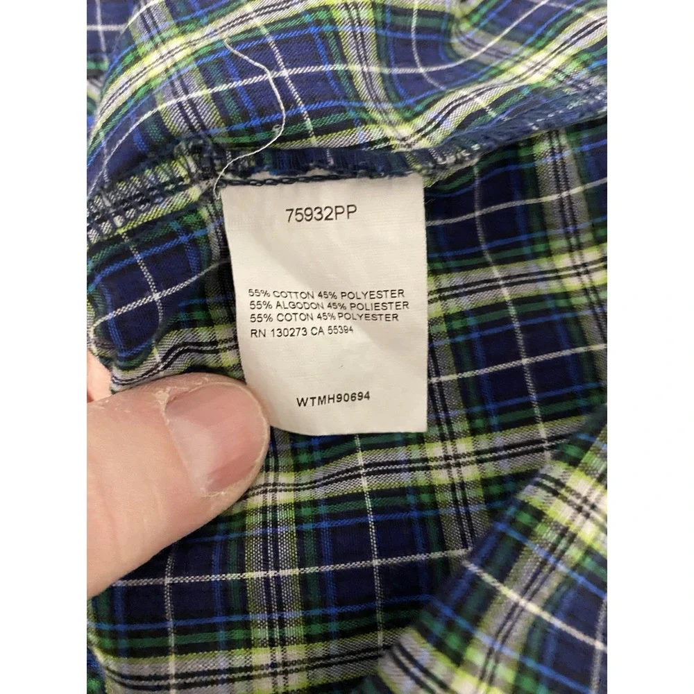 Wrangler Pearl Snap Western Shirt Mens 2XT Tall Blue Green Plaid Cowboy Big&Tall